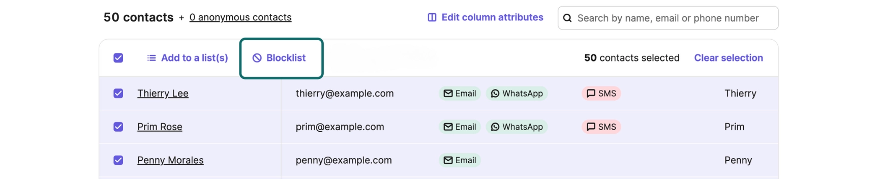 Campagnes emailing - Liste de contacts