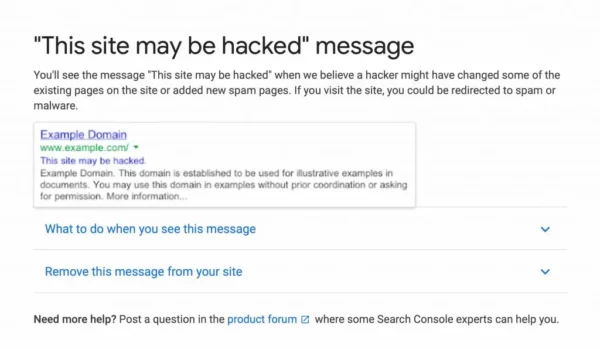 site-piratage-message-site-peut-etre-pirate-google